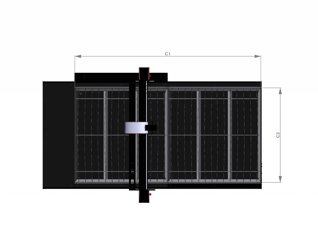 Technical diagram of KUTAVAR CNC plasma cutting table dimensions
